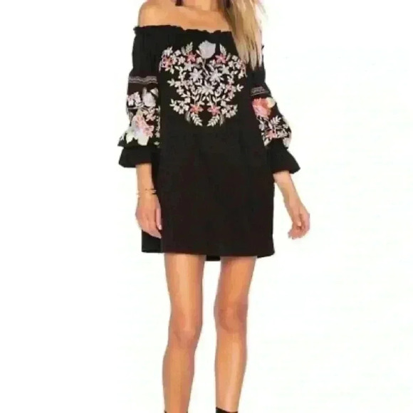 Free People fleur de Jour black embroidered boho mini dress - Picture 2 of 12